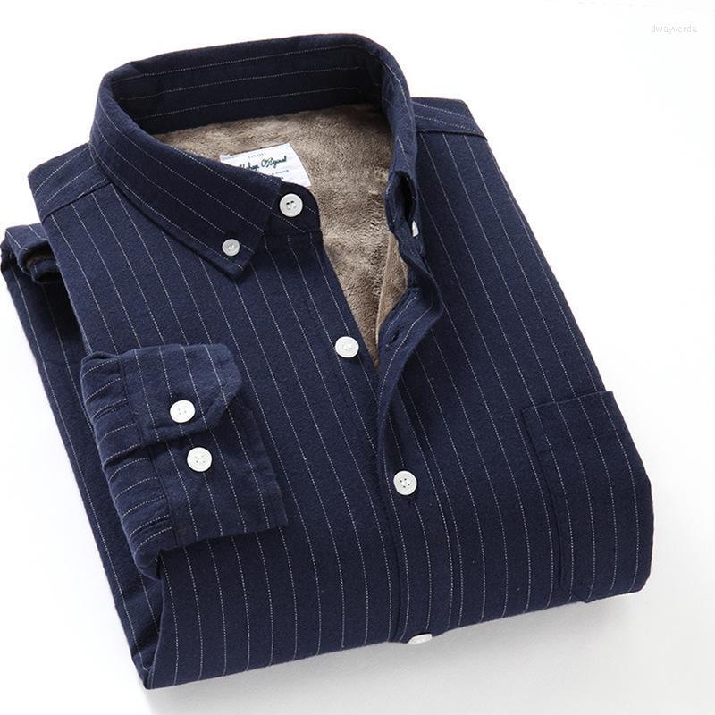 

Men's Dress Shirts Fashion Brand Winter Warm Striped Man Fleece Lined Velvet Male Soft Button Down Men Shirt StreetwearMen's Dway22, Black