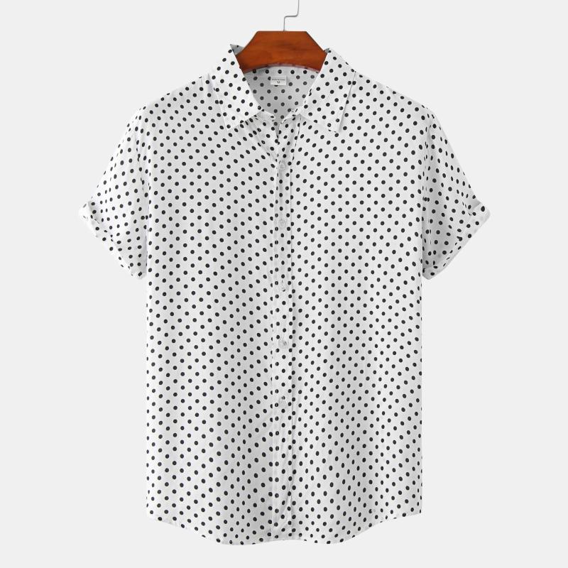 

Men's Casual Shirts 2022 Cotton Dot White For Men Summer Short Sleeve Print Shirt Mens Breathable Plus Size Camisa 6 ColorsMen's, Pink