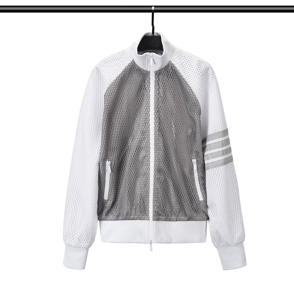 TB Men's Jacket Summer Classic Yarn Colorblock Casual Crew Neck Baseball Uniform Women's Casual Mesh Zip Cardigan #M-XXL