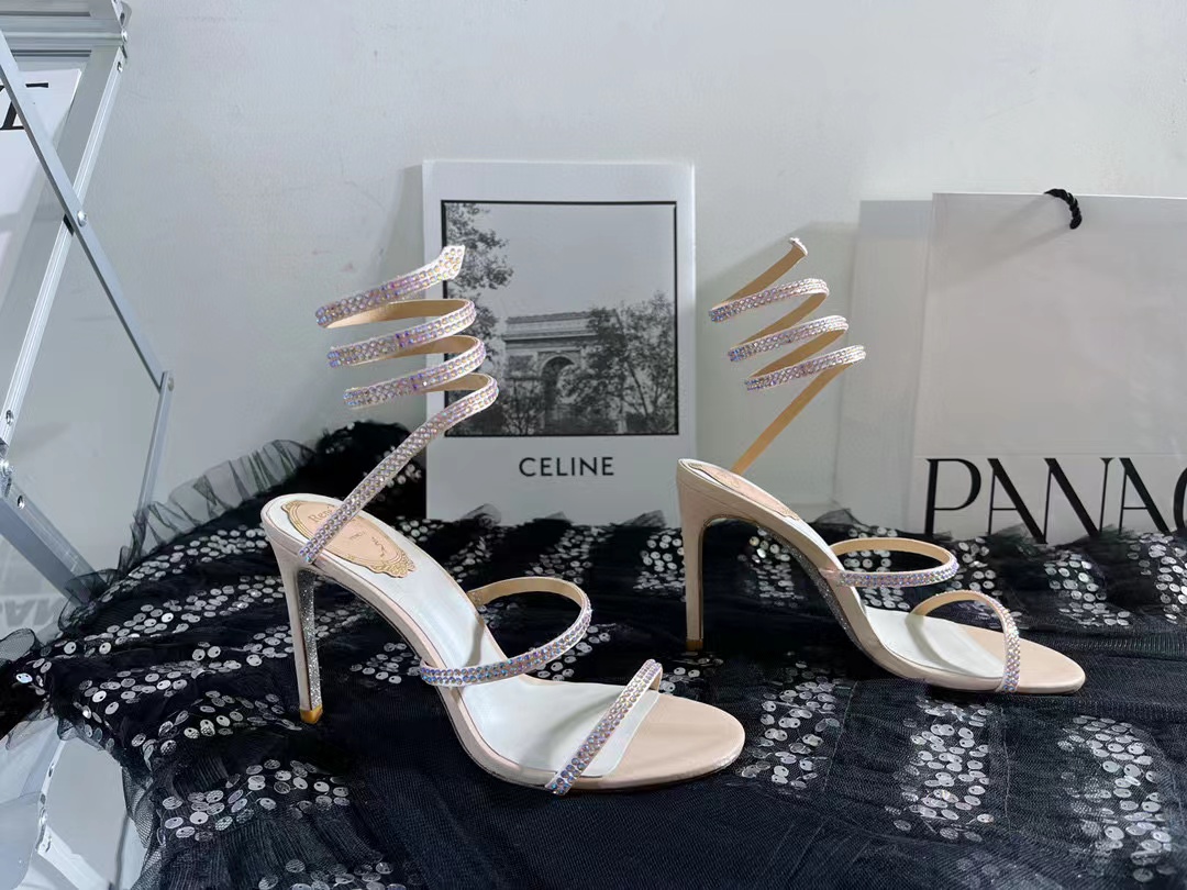 

high Rene caovilla rene quality Designer Heels Sandals Womens heel Classic Slippers 100% leather Color wedding dress Set Travel Outdoor party GZVH, 13