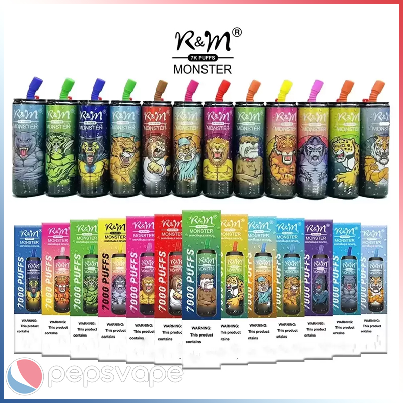 

R&M MONSTER 7000 PUFFS 100% Original Disposable Vape Pen E Cigarette Device Type-C Rechargeable 550mah Battery 15ml 13 Colors Prefilled Pod Smoking Vapes Rm RandM