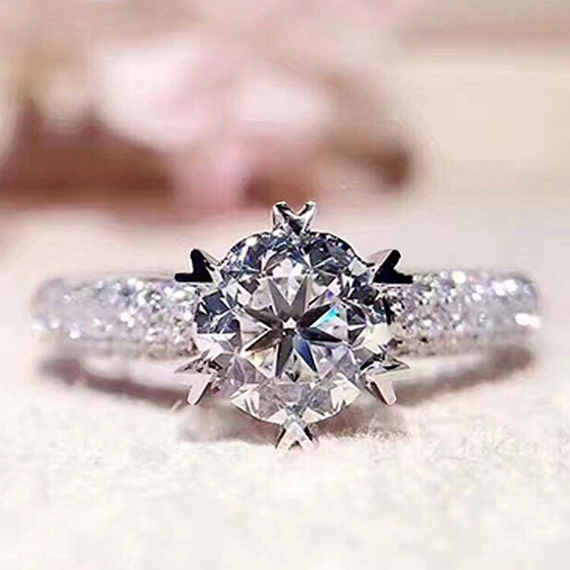 

Luxury Classic 6 Claw Crystal Zircon Ring Unique Micro Pave Crystal Design Elegant Female Engagement Ring For Women Jewelry Gift