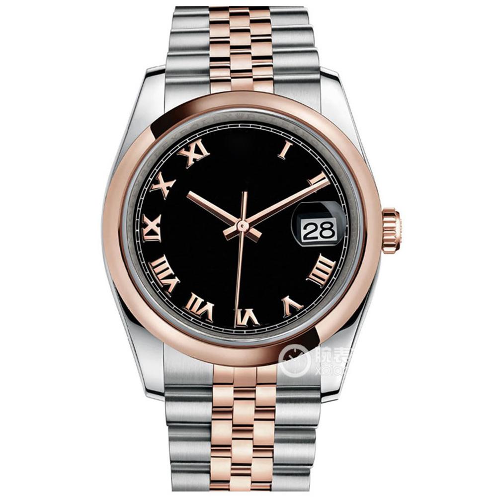 

High Quality Asian Watch 2813 Sports Automatic Mechanical Ladies Watches 36mm Black Dial Fashion Folding Clasp 116201-0073 Stainless Steel Rose Gold Strap Watchs, Multi-color