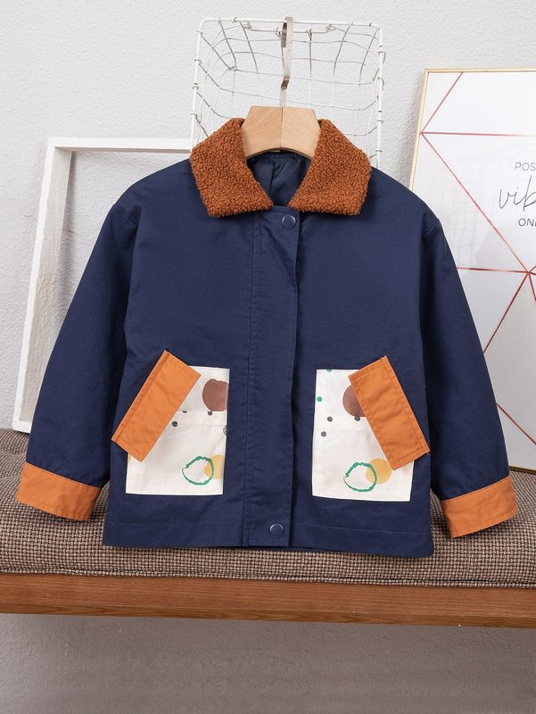 

Toddler Boys Color Block Contrast Teddy Collar Coat SHE, Multicolor