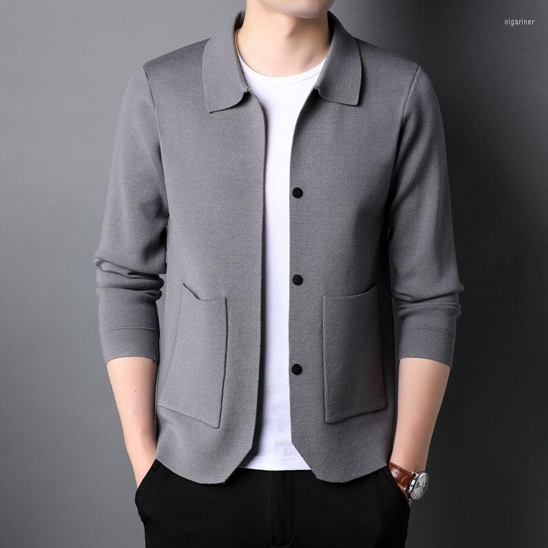 

Men's Sweaters Men Clothing Top Grade Autum Winter Brand Fashion Knitwear Lapel Japanese Street Mens Cardigan Sweater Casual Coats JacketMen, Gray