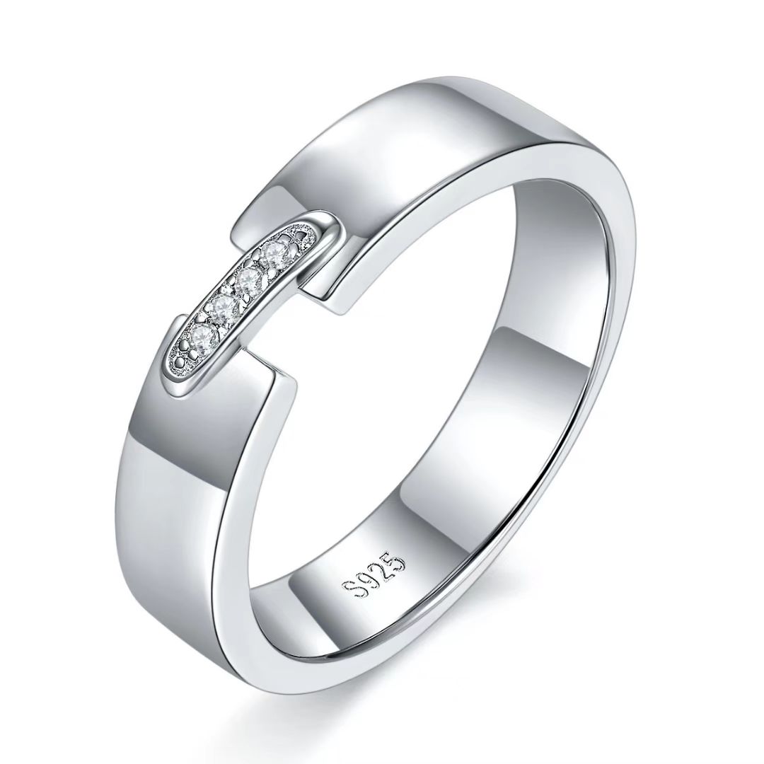 

White Gold Plated S925 Sterling Silver Eternity Ring Men Women Rings with 1.2mm Moissanite Stone Classic Style