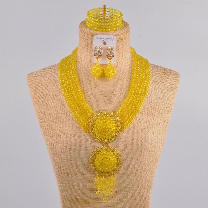 

Earrings & Necklace Majalia Yellow Fashion Nigerian Wedding African Jewelry Set Crystal Bridal Sets Ls-15Earrings, As pic