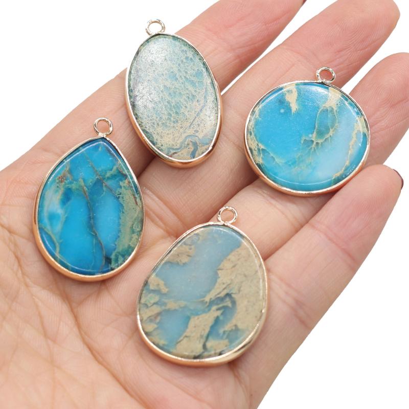 

Pendant Necklaces Natural Stone Gem Blue Ocean Ore Handmade Crafts DIY Charm Necklace Earrings Jewelry Accessories Gift Making For Woman