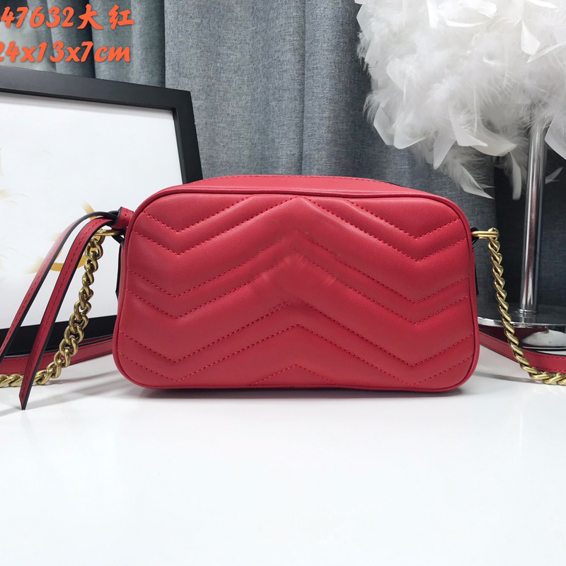 

5A Quality Ladies Cross Body Bag Fashion Shoulder Bags Plain Thread Genuine Leather Wallet Classic Hardware Letters Shoulder Strap With Chain, Red
