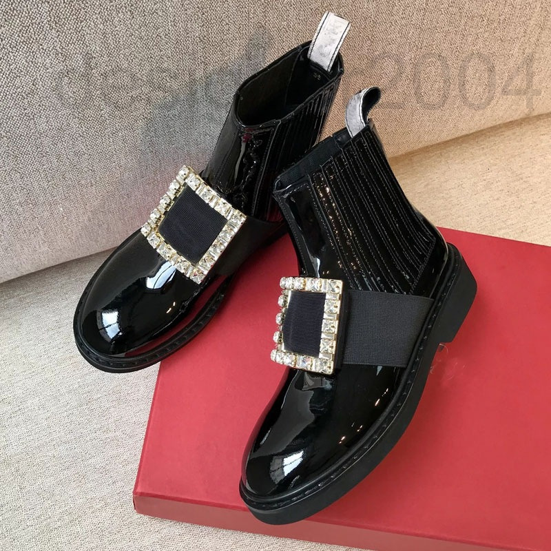 Chaussures habillées Designer RV Hinestone Square Boucle britannique Style Martin Boots Wome