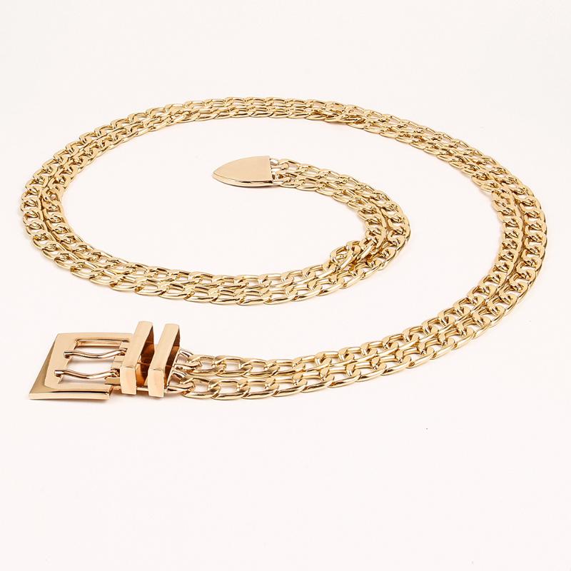 

Belts Luxury Metal Belt Women Double Row Pin Buckle Chain Men Punk Style Waist Golden Summer, Gold