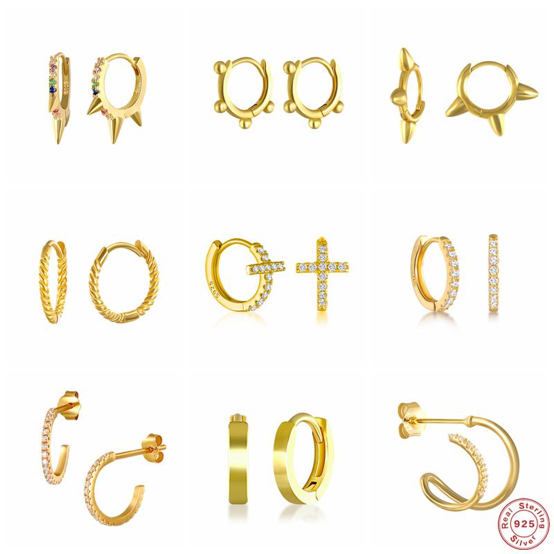 

Hoop & Huggie Aide 925 Sterling Silver Earrings With Zircon Crystal European Women Simple Rivet Cross Circle Earring Fine JewelryHoop