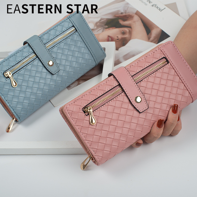 

Factory wholesale womens leathers wallets solid color woven long women wallet street trend multi-card clutch multi-functional leather mobile phone bag, Red(boutique box)