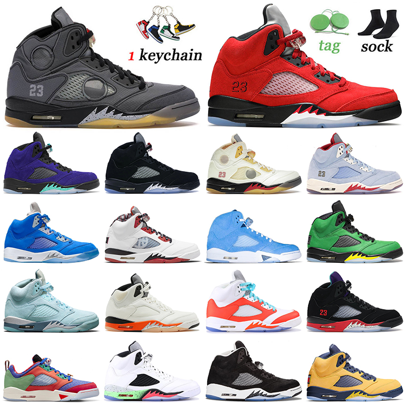 

5s Basketball Shoes Jumpman 5 OG Trainers Black Muslin Raging Bull Alternate Grape Metallic Gold Sail Bluebird Quai 54 UNC PRFC Oreo Sports Mens High Sneakers 40-47, C42 racer blue 40-47