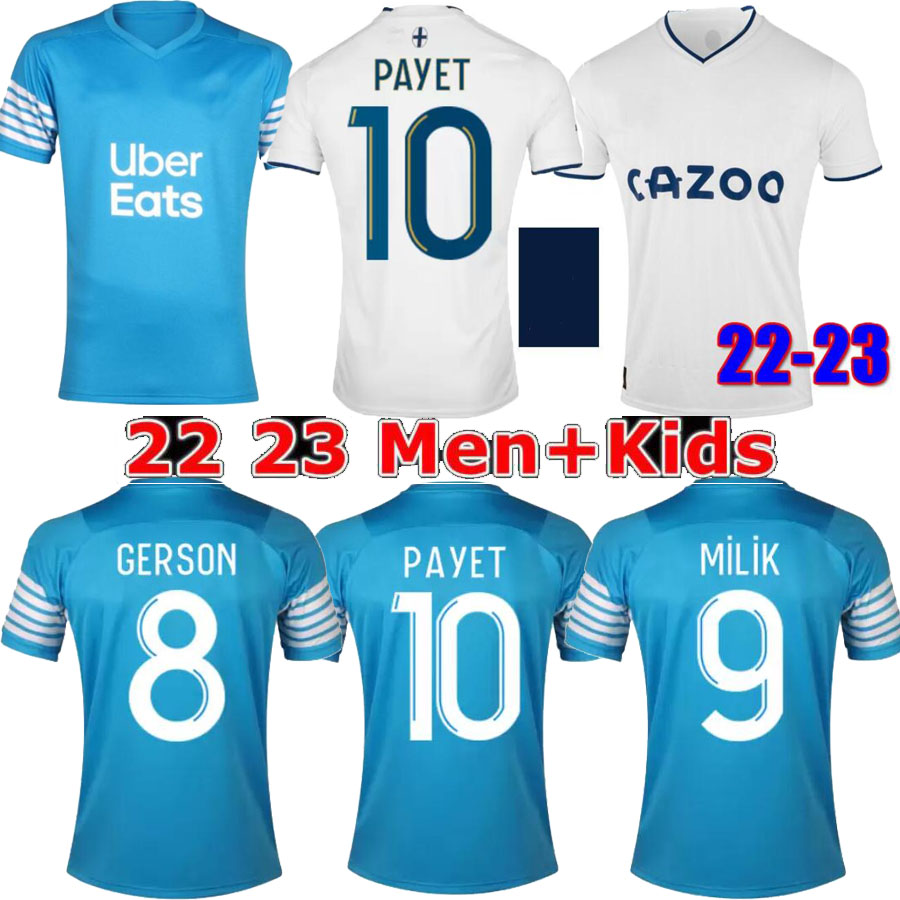 

22 23 Olympique De Marseilles soccer jersey PAYET 2022 2023 OM GERSON MILIK GUENDOUZI maillot de foot KAMARA football shirt UNDER men kids set Fourth uniform kit, Red