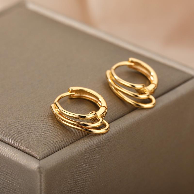 

Hoop & Huggie Minimalist 3 Layers Curved Earrings For Women Stainless Steel Gold Silver Color Earring 2022 Trend Jewerly Christmas GiftHoop