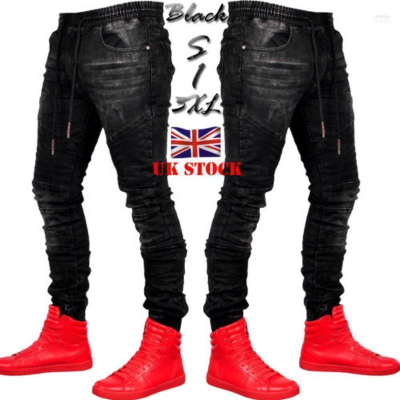 

Men Stylish Ripped Jeans Pants Biker Skinny Slim Straight Frayed Denim Trousers Fashion Clothes1, Black