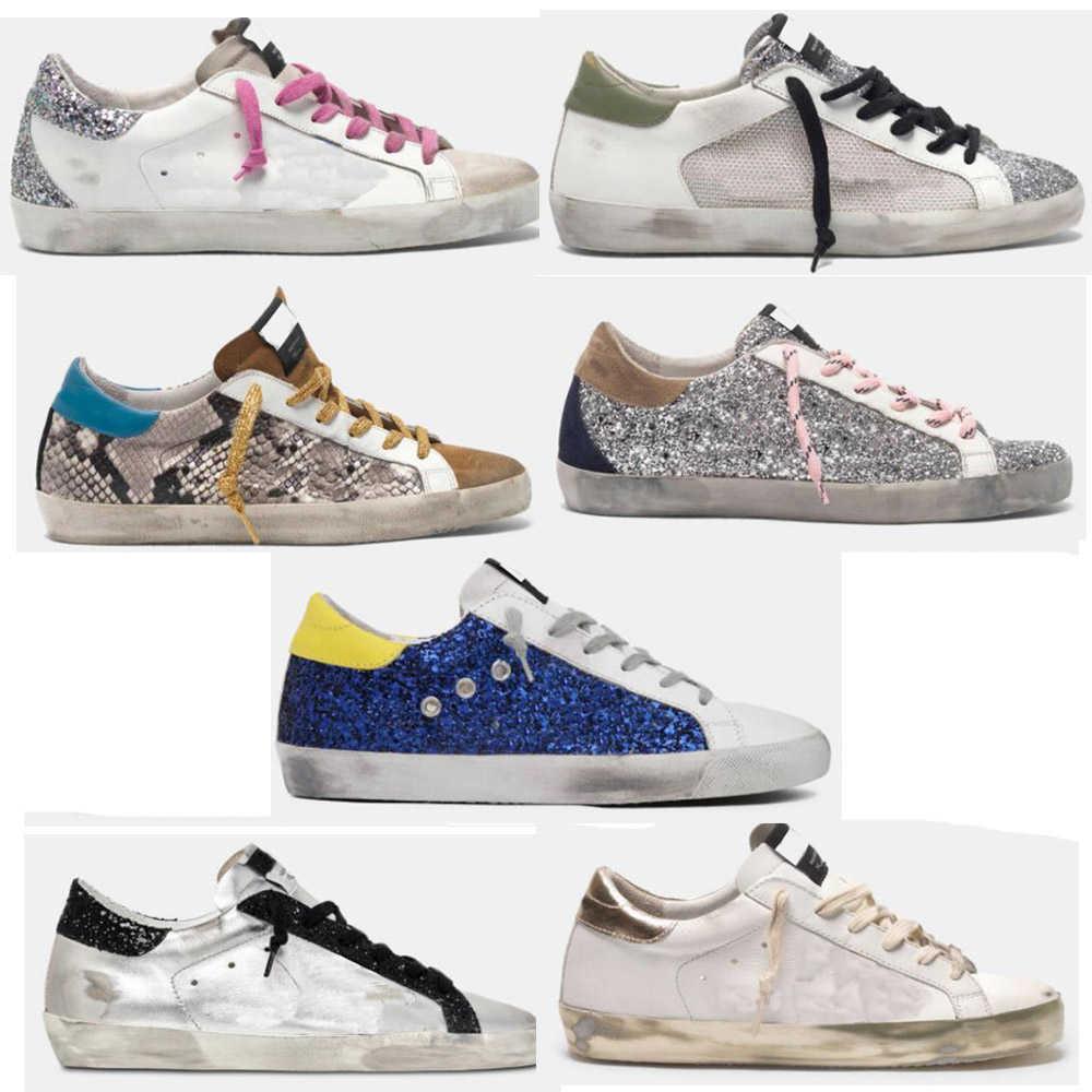 

#Golden#Goose#Sneakers Super Star Casual Shoes Boot Classic Do -Old Dirty Shoe Snake Skin Heel Suede Cream Sole Women Man White Leather Plaid, 36