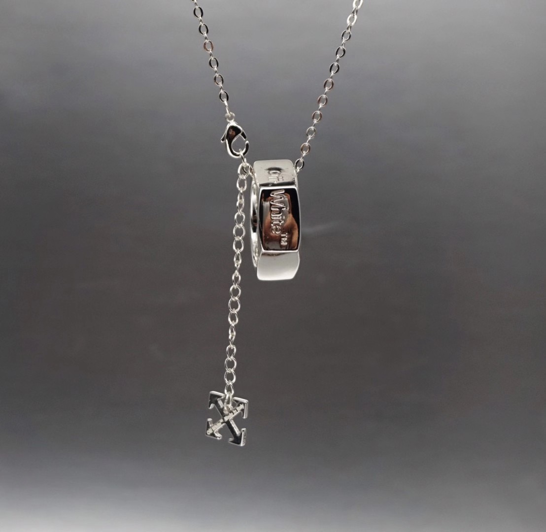 

New OW OFF Ring Necklace Men And Women Couple Silver Arrow Pendant Trendy Brand Hip-Hop All-Match Detachable Jewelry Accessories