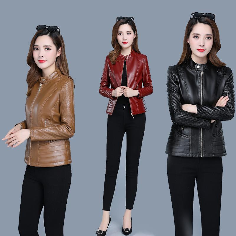 

Women's Jackets Coat Jacket Women's Temperament Korean Version Short Stand Collar Leather Zipper PU TopWomen's