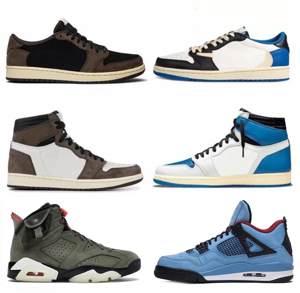2022 Authentic Travis 1 High OG Military Blue Shoes Fragment Low Cactus Jack Saturn Gold Baroque Brown Men Women Scott 1S Dark Mocha Reverse