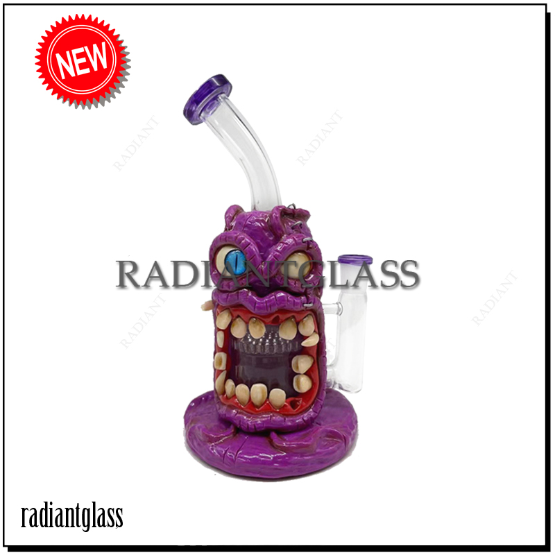 

Hookah Vintage American Cartoon Monster 3D Bong Painted Wholesale Bong Heady Glass Bongs Bent Neck Mini Small Dab OilRig