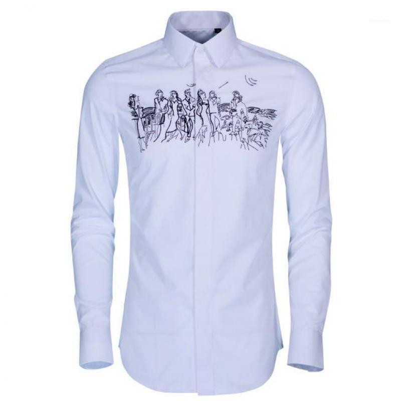 

Men's Casual Shirts Luxury Chest Embroidered Men Shirt Fashion Solid Color Long Sleeve Mens Dress Plus Size 4xl Slim Fit Man, Black