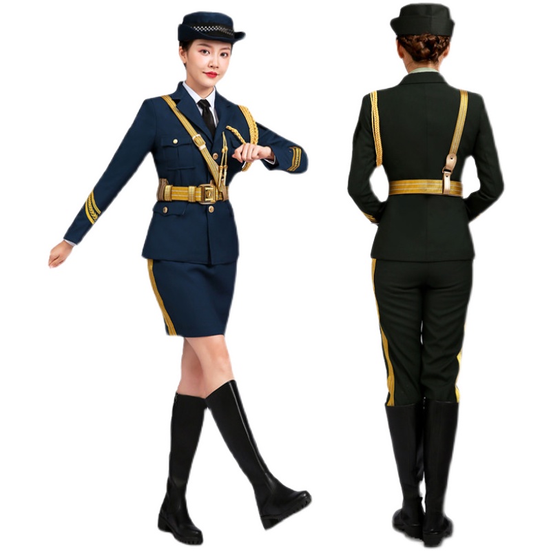 Stage Wear Military Gold Belt Uniform China Three Services Army Honor Guard Costume Student Flag Bearer Ceremony Concierge Clothing Lady