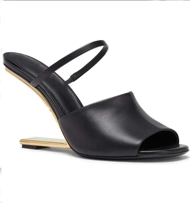 

Luxury design shoes women sandal Black nappa leather high-heeled Wedge sandals wedding party dress bride shoes size 35-42