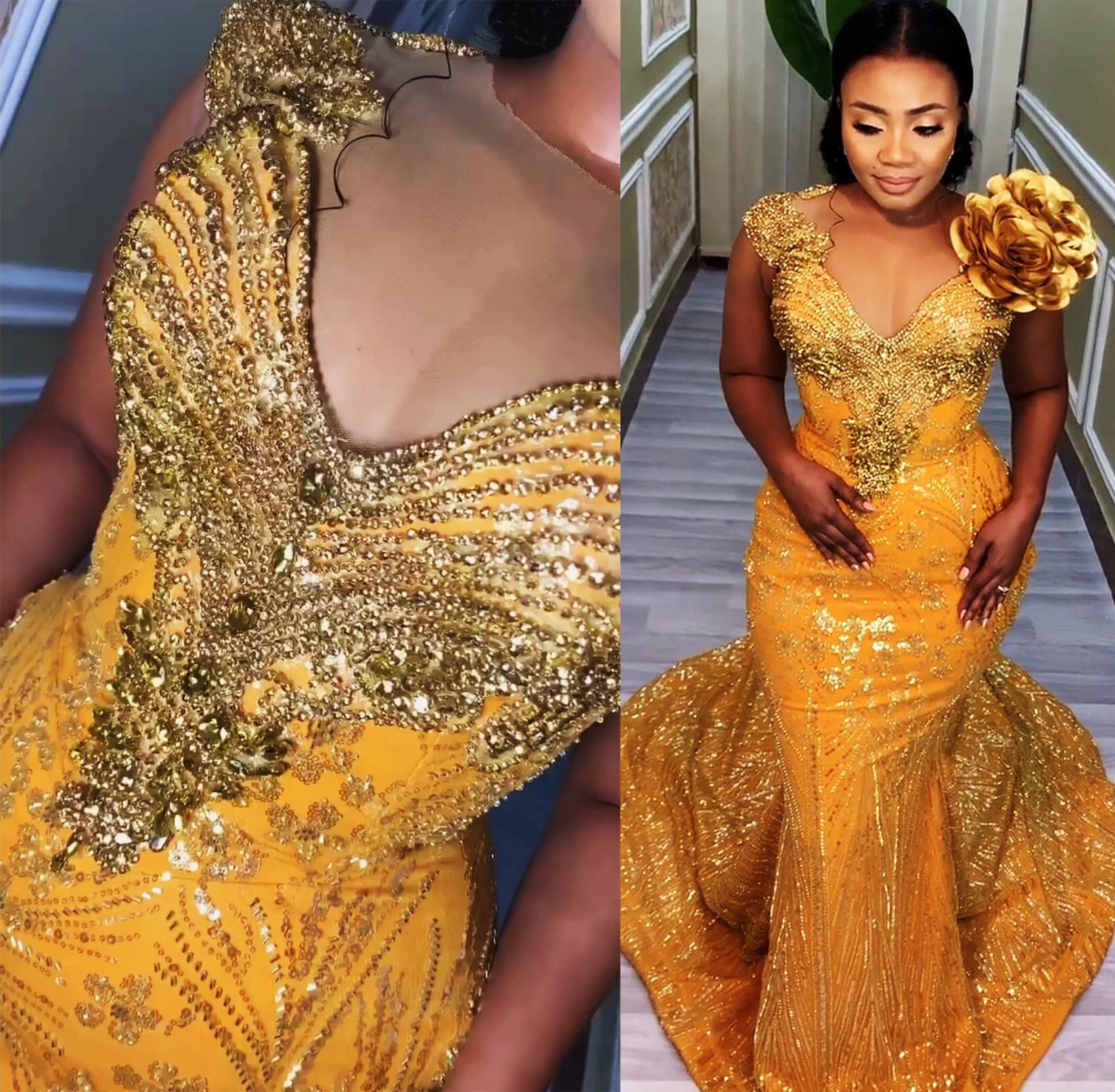 

2022 Plus Size Arabic Aso Ebi Mermaid Luxurious Mermaid Prom Dresses Beaded Crystals Evening Formal Party Second Reception Birthday Engagement Gowns Dress ZJ764, Brown