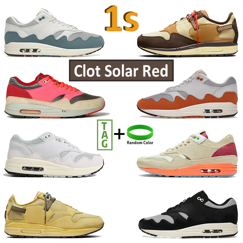 

1s Sneakers 1 Men Women Running Shoes Patta Waves Beige Grey Monarch Clot Solar Red Cactus Baroque Brown Mens Designer Trainers US 5.5-11, Shoe box