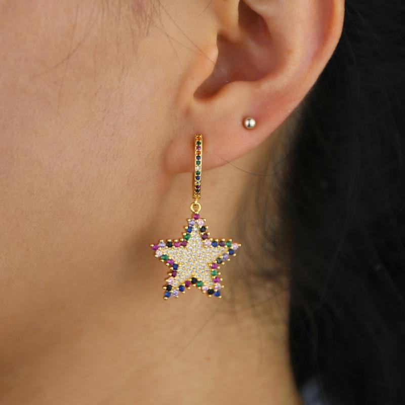 

Dangle & Chandelier Gold Filled Selling Sparkling Rainbow Colorful Cz Star Charm Earring 2022 Christmas Gift Gorgeous Women Fashion Jewelry