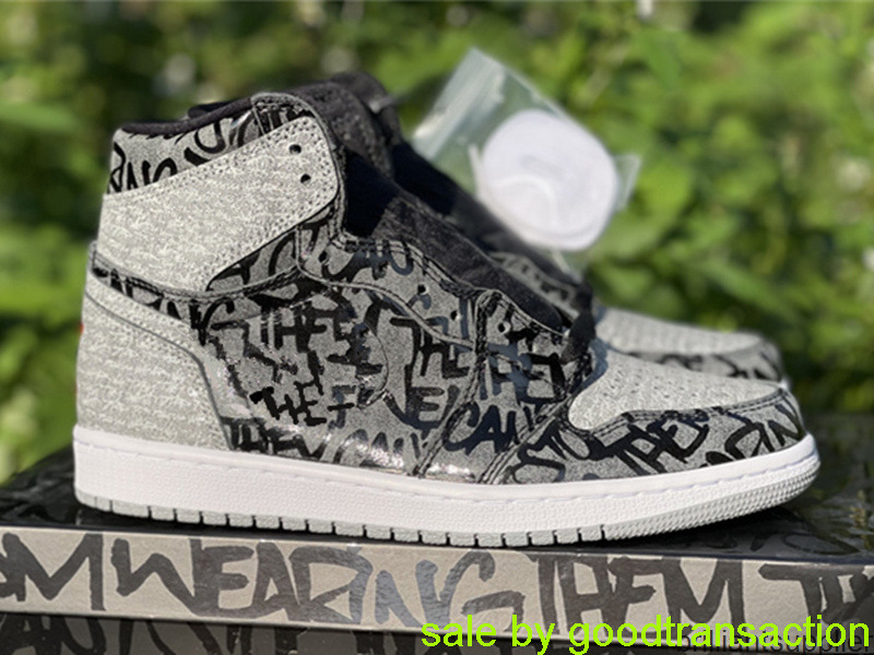 

with Original Box 10 days get shoes AMM 1S High OG Shoes Men Women Black White Particle Grey Rebellionaire Mens Basketball womens 1s BlacS, Color-1