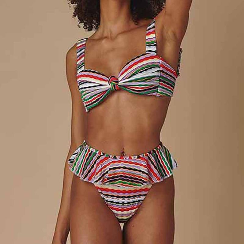 

Women' Swimwear Colorful Print Sexy Micro Bikini Split-joint Two-piece Swimsuit Separate Bandeau Women' Bathing Suits Swimming Biquini, Multi