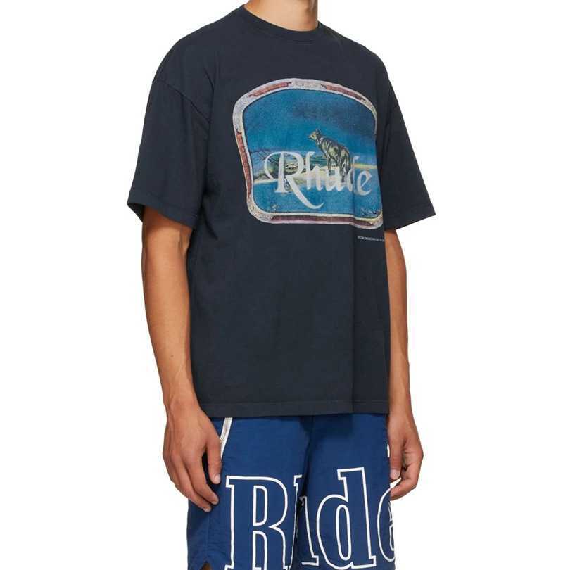 

Men' t Shirt 2023 New Fashion Brand Rhude American Lone World High Street Short Sleeve Round Neck Cotton Casual Large Short Tee, White