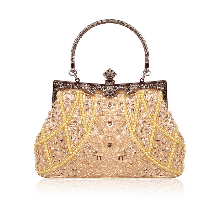 

Evening Bags Fashion Beaded Ladies Bag 2022 Luxury Pearl Handbag Women Clutch Bridal Wedding Party Shoulder Bolsos, Black