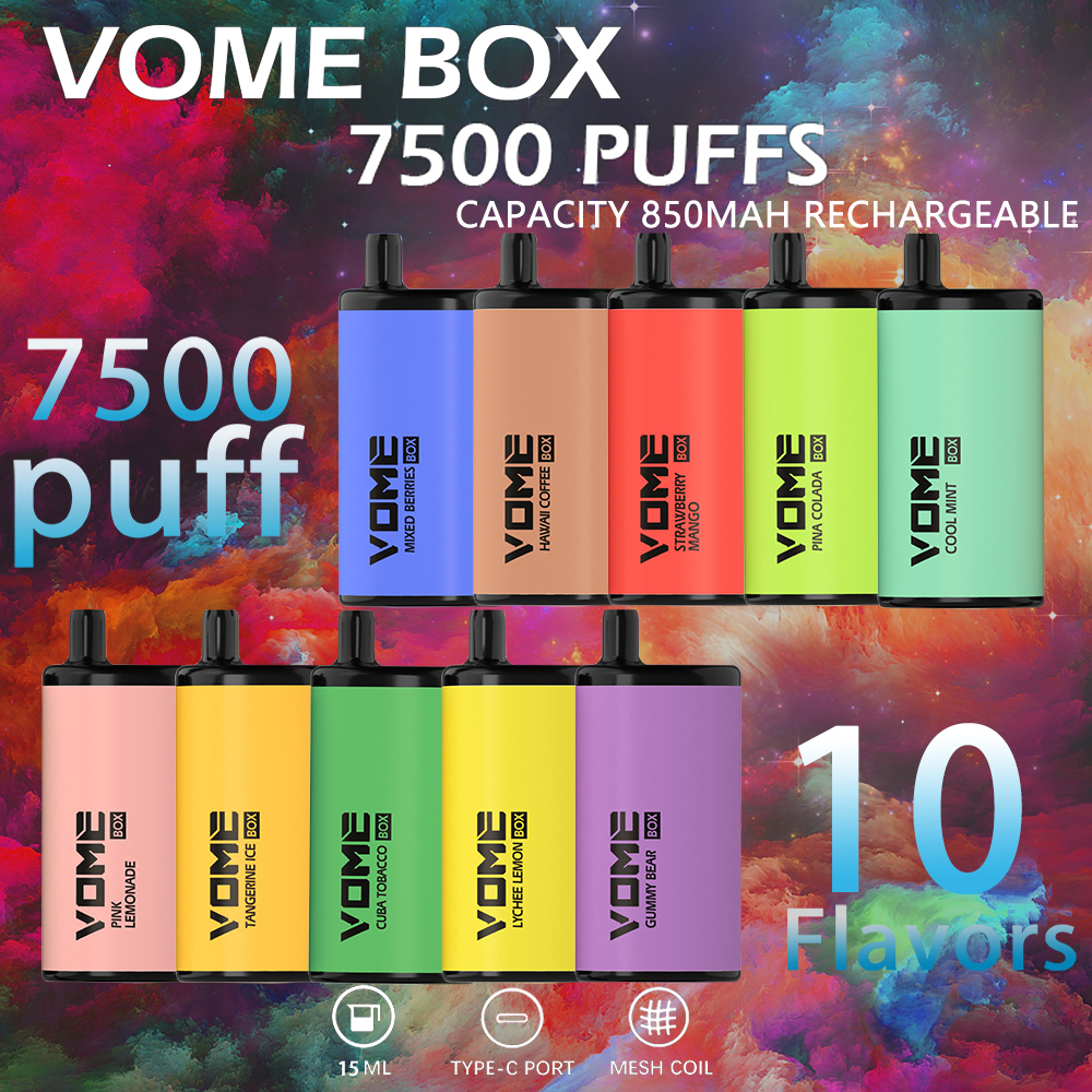 

Original Vapes Pen Pod Electronic Atomizer VOME Box 7500 Puffs 10 Flavors E Cigarettes 20ml Vaporizer Kit Disposable Device Mesh Coil Battery Rechargable Smoke