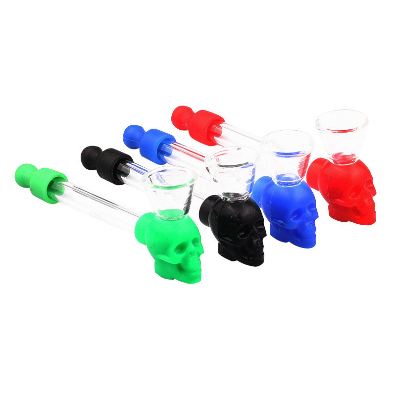 

Glass skull pipe mini small silicone cigarette pot pipes smoking set