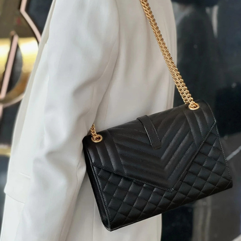 

7A Designer bags Envelope bag Chain bag Caviar Top Quality Shoulder Messenger Underarm Handbag Fashion Classic Women's Genuine Leather bag Custom made, Black chain