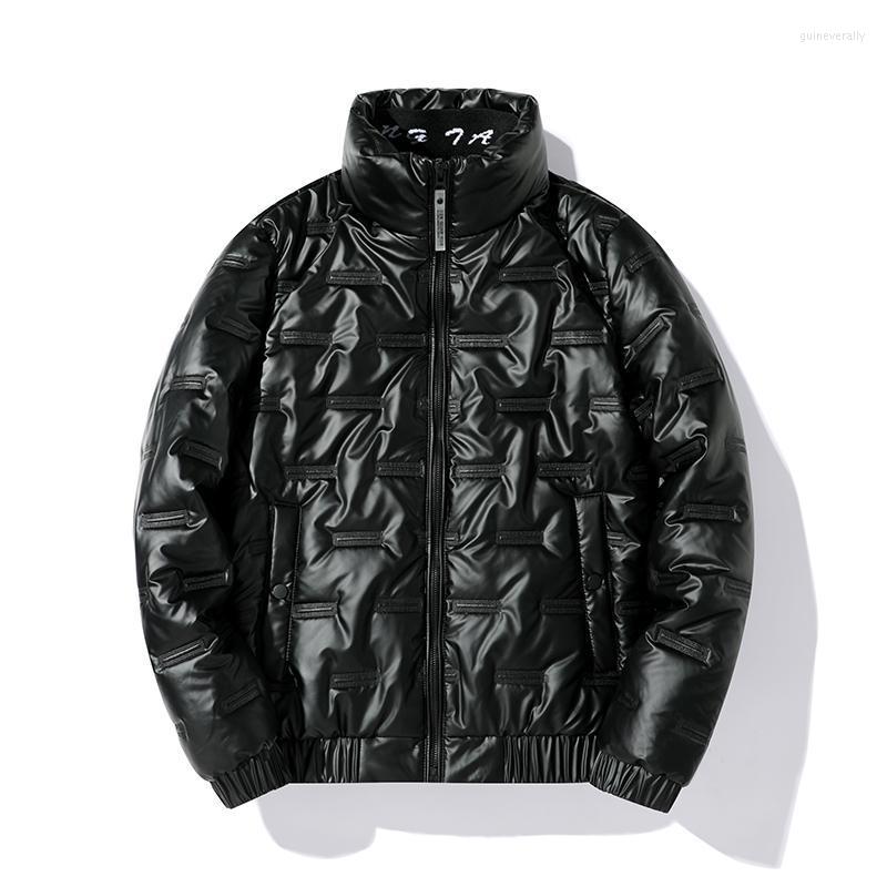 

Men's Down & Parkas Fashion Stand Collar Leather Cotton Padded Jacket Slim Fit Winter Coat Men Thicken Puffer Clothing -6XL Guin22, Black