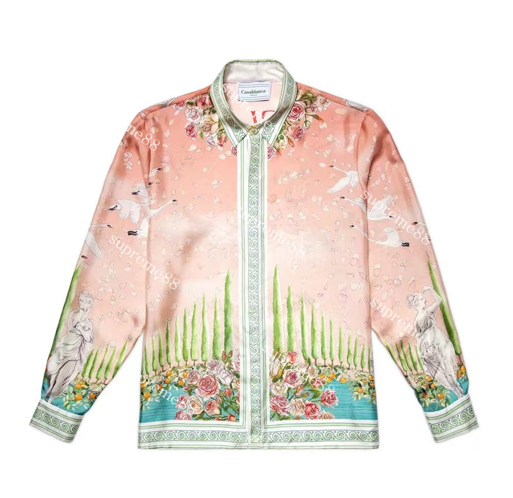 Casablanc spotted dog pink silk shirts long sleeve Sicilian shirt Unisex summer beach men designer polo-image-760221932