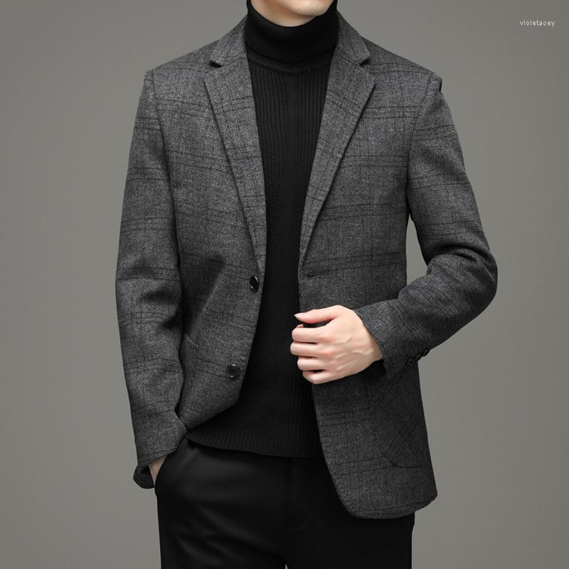 

Men's Wool & Blends Long Suit Jacket Autumn And Winter Tweed Top Casual Windbreaker Viol22, Gray