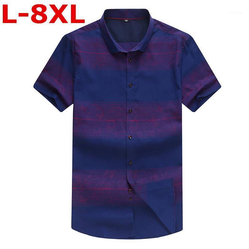 

High Quality Plus Size 8XL 7XL 6XL Mens Print Summer Blue Short Sleeve Lapel Male Casual Tops Camisa Masculina Shirts Men's