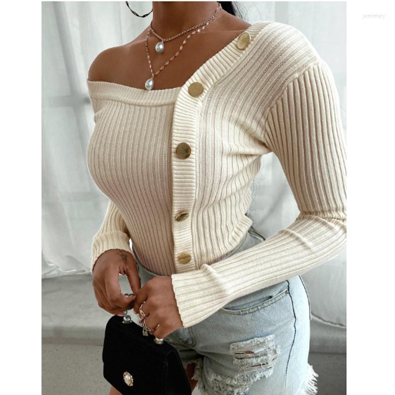 

Women' Sweaters Autumn Winter Women Sexy Off Shoulder Knitted Sweater Button Solid Skinny Slim Fit Pullover And 2022 JumpersWomen' Jemi22, Black