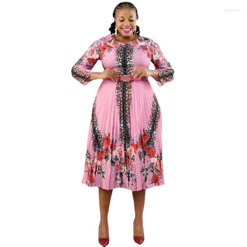 

Plus Size Dresses 5XL 6XL Clothes Women Round Neck Three Quarter Sleeves Swing Pleated Knee-Length Printed Dress Africa Clothing Jasp22, Blue