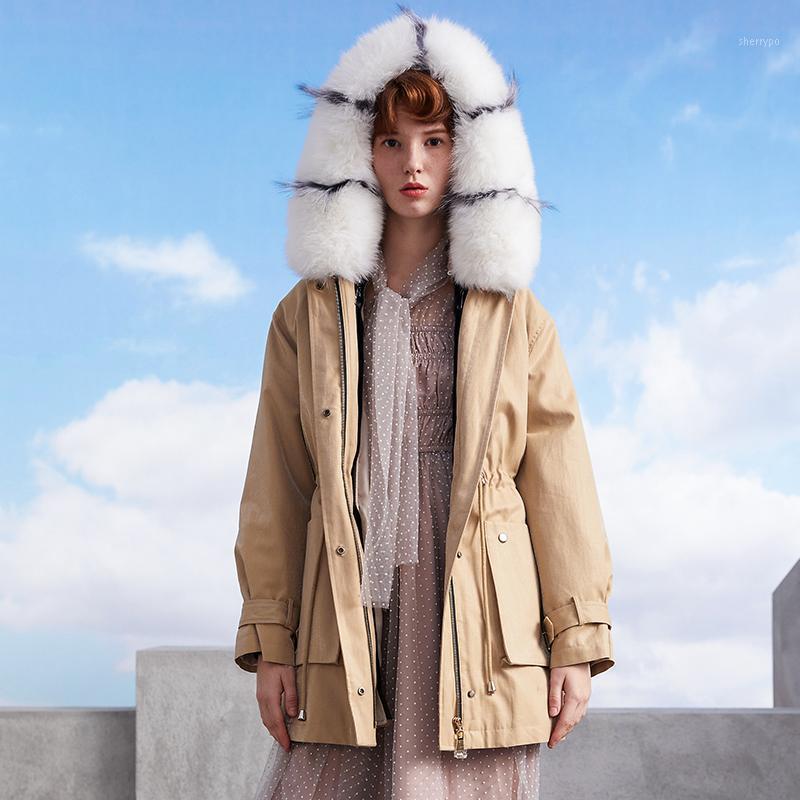 

Women's Trench Coats MissFoFo 2022 Women Winter Fux Fur Hooded Jacket Zipper Pocket High Quality Silm Solid, Beige