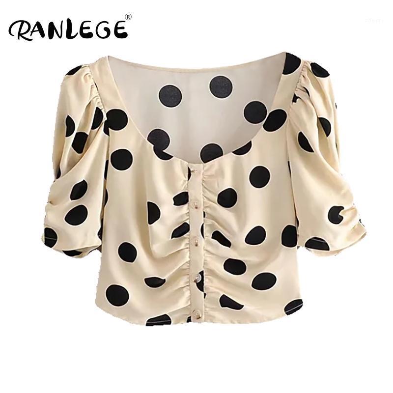 

Summer Elegant Polka Dot Cropped Blouse Women Chic Puff Short Sleeve Top Ladies O Neck Vintage Shirts Blouses Blusas Women