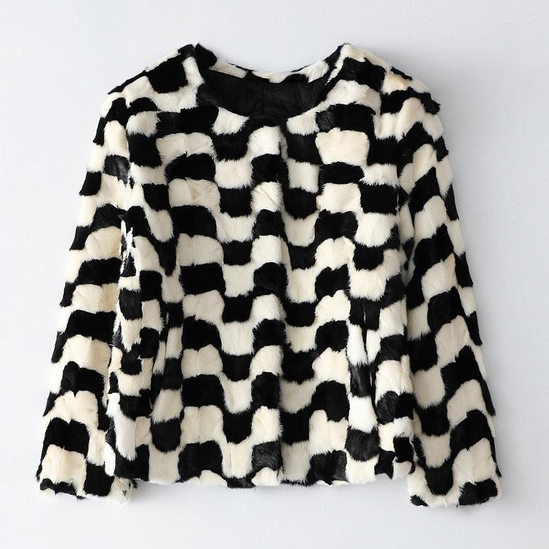 

Women' Fur & Faux Autumn And Winter Fashion Mink Quilted Coat 2022 Female Red Single Breasted, White with black