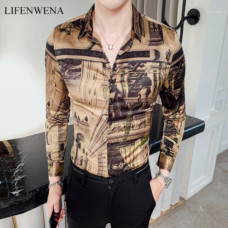 

Spring Fashion Men's Printed Long Sleeve Shirt Retro Print Slim Fit Shirts Casual Party Night Club Men 4XL, 2305 green