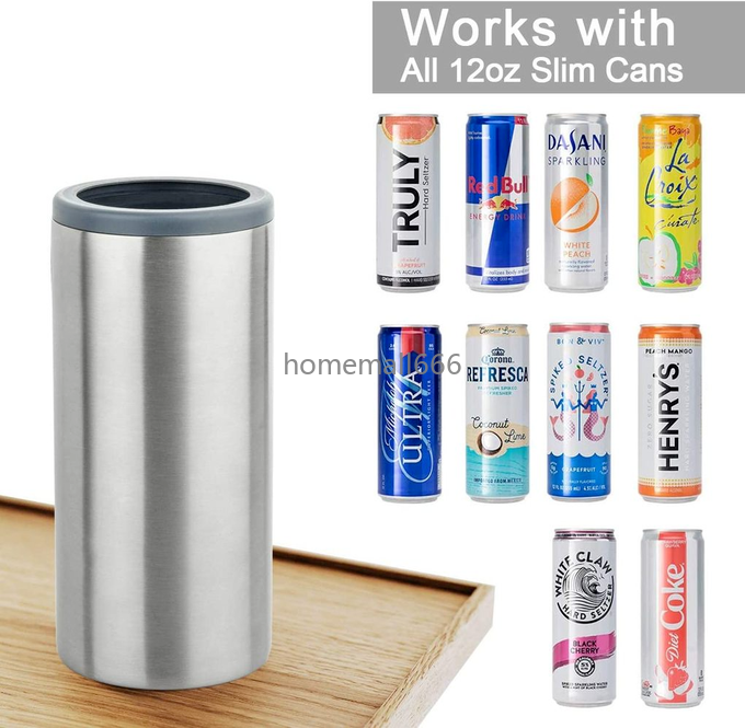 

12oz Slim Can Cooler Stainless Steel Silver Beer Cold Keeper Double Wall Insulated Vacuum Cola Drink Beverage Beer Can Holder AA, Purple